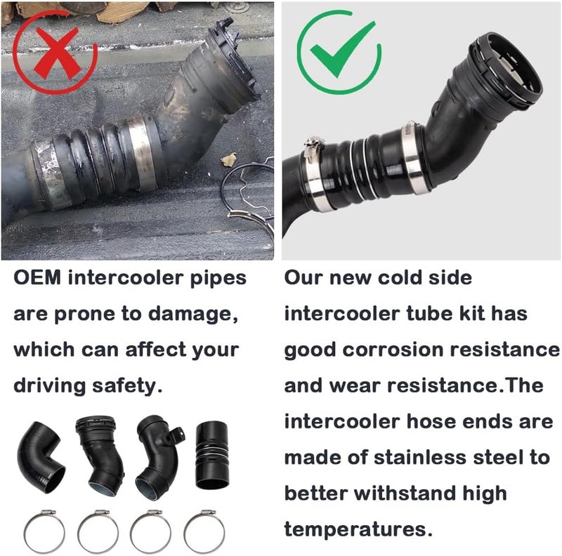 HUGALL 667-300 Cold Side Intercooler Pipe Kit Compatible with 2011 2012 2013 2014 2015 2016 F250 F350 F450 F550 V8 6.7L Intercooler Hose Kit, Black - Image 3